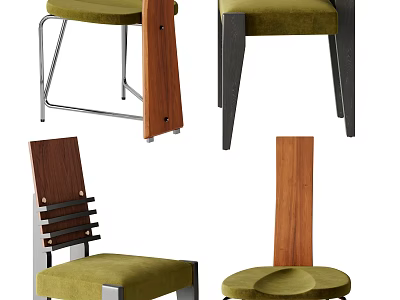 Various Modern Dining Chairs With Wooden Backrest Green Seat And Metal Legs Design 3d model