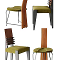 Various Modern Dining Chairs With Wooden Backrest Green Seat And Metal Legs Design