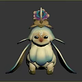 Cute 3D Fantasy Creature Design with Blue White Body Decorative Head Flower and Colorful Tail