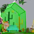 Spring Outdoor Decorative Display with Yellow Structure Girl Pointing Kite Decoration Cartoon Character Green Plants