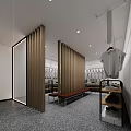 Modern Cloakroom Interior Design With Wooden Partitions Bench And Clothes Racks