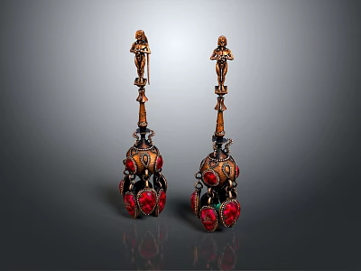 Vintage Ruby Gemstone Earrings With Ornate Metal Craft And Red Stones 3d model