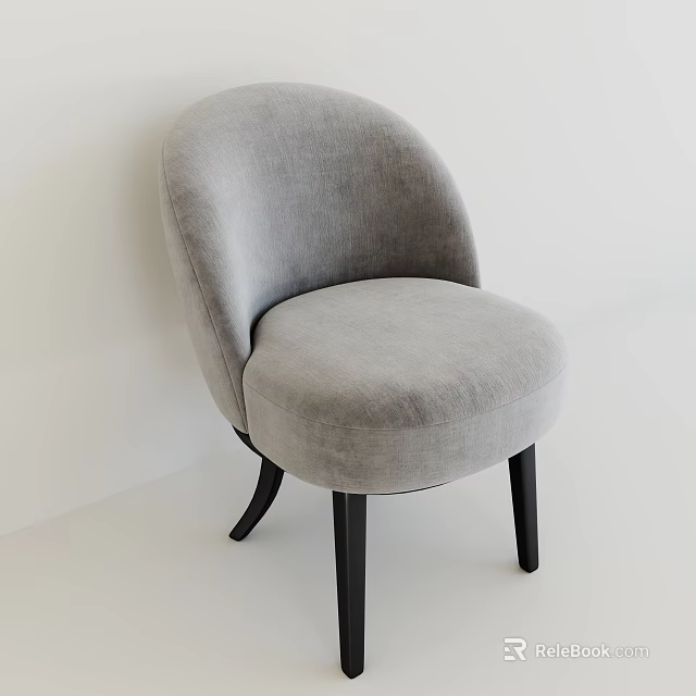 Gray Velvet Single Chair With Curved Back And Black Wooden Legs Modern Design 3d model 
