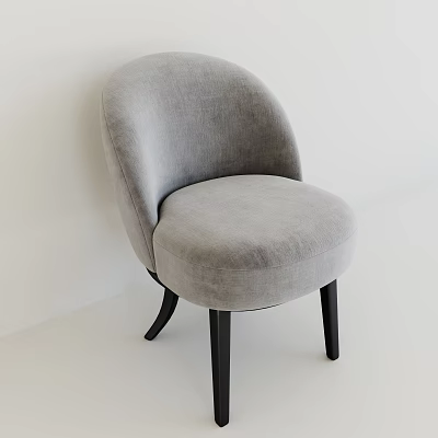 Gray Velvet Single Chair With Curved Back And Black Wooden Legs Modern Design 3d model