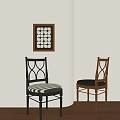 Stylish Dining Chairs With Metal And Wooden Frames And Patterned Black Seats In Interior