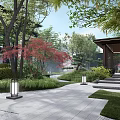 Rockery Stones In Serene Garden With Waterfall Pond And Pavilion Surrounded By Green Plants