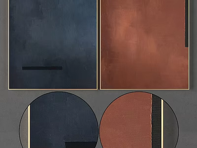 Abstract Geometric Artwork With Blue Brown Rectangles And Circular Shapes 3d model