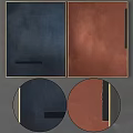 Abstract Geometric Artwork With Blue Brown Rectangles And Circular Shapes
