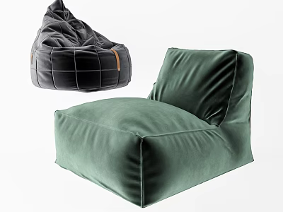 Green And Black Velvet Bean Bag Chair With Modern Grid Pattern Design 3d model