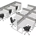 Modern Office Workstations With White Desks Black Chairs And Partitioned Cubicles