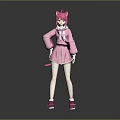 Pink Haired Game Character In Pink Hoodie Shorts White Socks And Pink Shoes