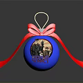 Festive Christmas Hat Decorated With Blue Ornament Ball And Red Bow Accent