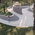 Scenic Park Landscape Featuring Curved Pathways Trees Grass And Skateboarding Area