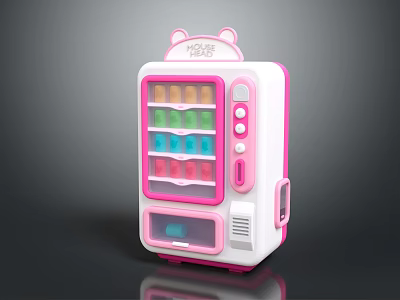 Cute Pink And White Commercial Vending Machine With Colorful Drink Compartments For Cat Tea 3d model