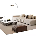 Modern Fabric Sofa and Marble Coffee Table Set With Floor Lamp Accent Chair and Ottoman