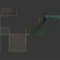 Architectural Staircase Design With Wrought Iron Railing And Wooden Steps Structure