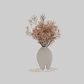 White oval textured ceramic vase with dried beige small flowers on thin branches 3d model