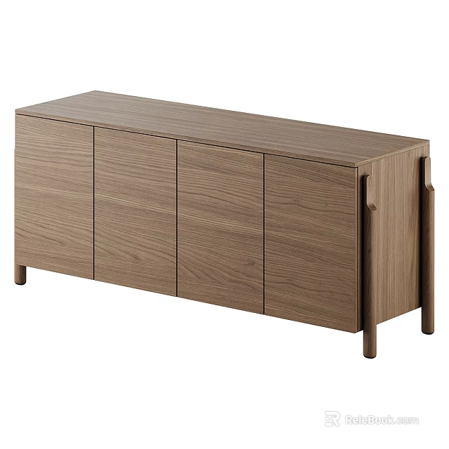 Modern Minimalist Wooden Entryway Side Cabinet with Sleek Storage Doors and Solid Legs 3d model 