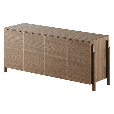 Modern Minimalist Wooden Entryway Side Cabinet with Sleek Storage Doors and Solid Legs 3d model