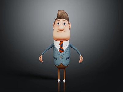 Modern Office Furniture Design With Blue Suited Cartoon Character 3d model