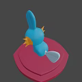 Blue Cartoon Character With Long Ears And Yellow Spines On Red Platform Base