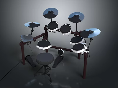 Electronic Drum Set With Multiple Drum Pads Cymbals Pedals And Drum Stool Stands 3d model
