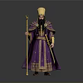 Man In Purple Royal Robe With Golden Crown And Scepter Standing