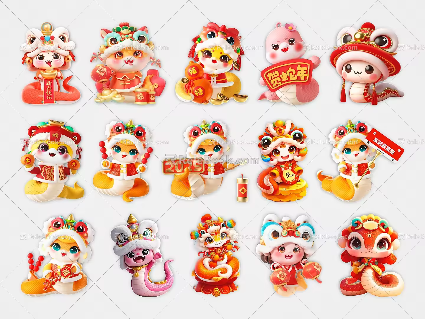 Year of the Snake Zodiac Cartoon Snake New Year Snake Element National Tide Year of the Snake 2D Snake Silhouette 3d model