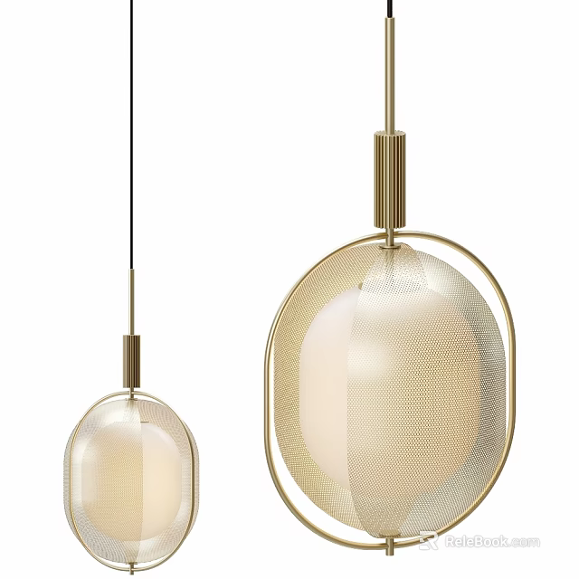 Elegant Modern Ceiling Light With Gold Metal Mesh Frame And White Lampshade Design 3d model 