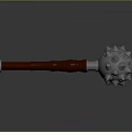 Spiked Mace Weapon With Red Handle And Metal Head Featuring Sharp Spikes And Round Protrusions