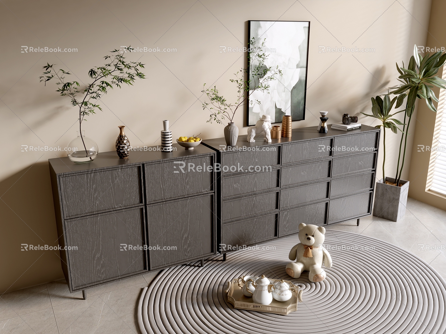 Modern Black Wood Grain Entrance Cabinet Sideboard Cabinet Balcony Cabinet Storage Cabinet Entrance Cabinet 3d model