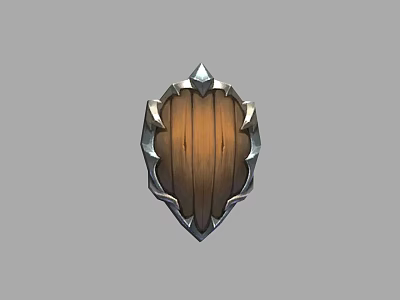 Wooden Shield With Metal Decorative Edges And Pointed Top As Defensive Weapon 3d model