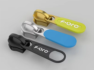 F-bro Zipper Pulls In Gold Blue And Black Colors With Brand Logo Design 3d model