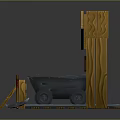 Detailed 3D Mining Scene Structure With Wooden Shelter Mine Cart And Pickaxe