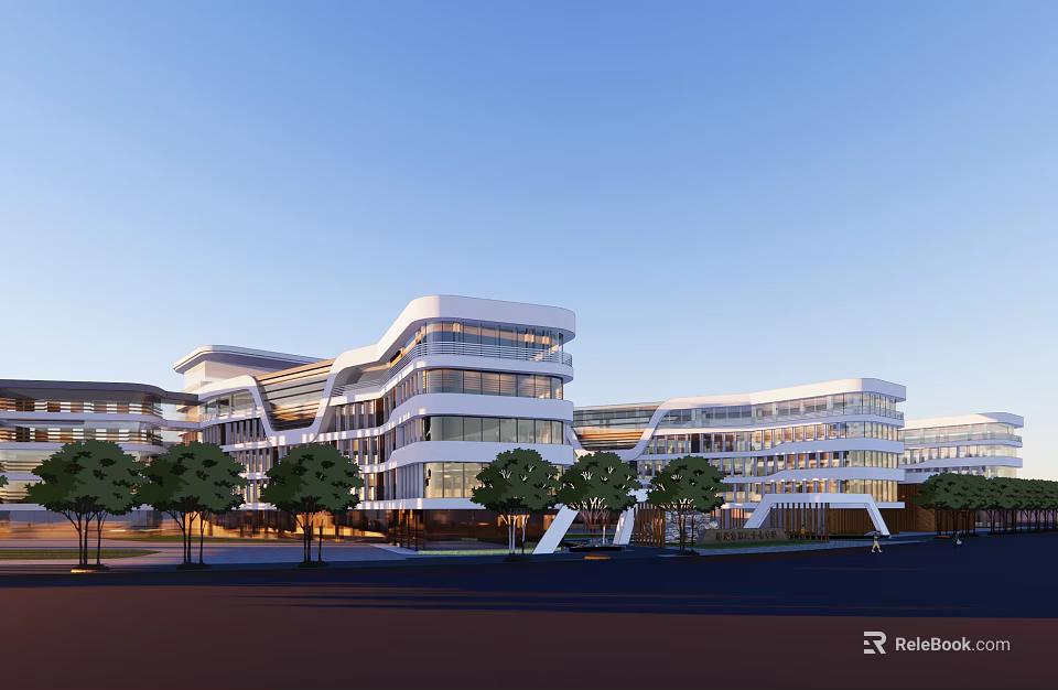 Modern Multi Storey School Building With Glass Facades And Surrounding Campus Trees 3d model 