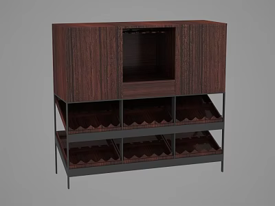 Modern Wooden Wine Cabinet With Glass Door And Multiple Wine Racks Design 3d model
