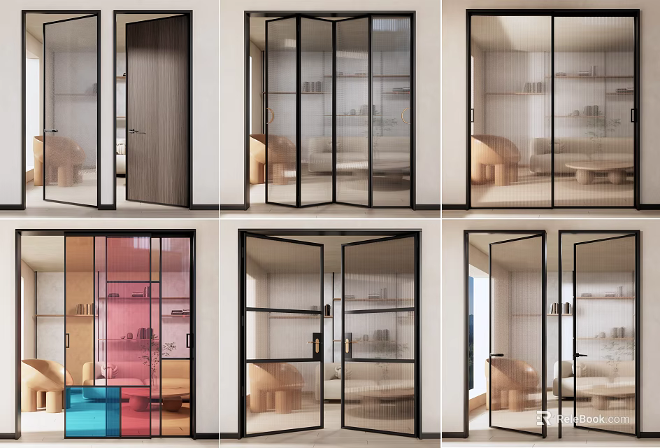 Various Modern Door Designs Featuring Glass Wooden And Folding Styles With Frames 3d model 