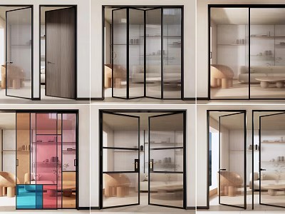 Various Modern Door Designs Featuring Glass Wooden And Folding Styles With Frames 3d model