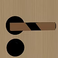 Golden Door Handle And Round Lock On Modern Wooden Door Surface