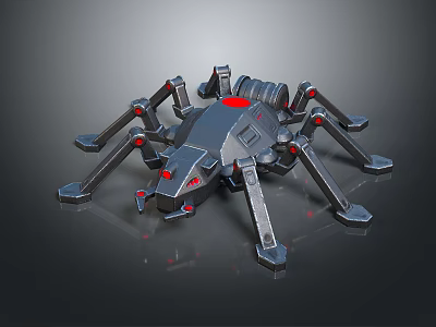 Sci Fi Mechanical Spider Game Movie Character With Metallic Body And Red Lights 3d model