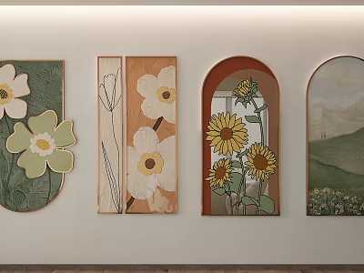 Hanging Wall Art Paintings With Floral Sunflower And Mountain Landscape Designs 3d model