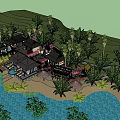 Scenic Waterfront Vacation Rental Building with Palm Trees and Sandy Beach