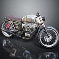 Vintage Silver Metallic Motorcycle With Brown Leather Seat And Spoke Wheels