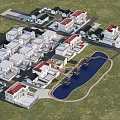 Aerial View Of Residential Community With Houses Pond And Green Spaces