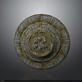 Ancient Circular Shield Featuring Intricate Gold Blue Patterns and Handcrafted Design 3d model