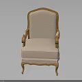 Elegant Classic Beige Upholstered Chair With Wooden Armrests And Curved Legs