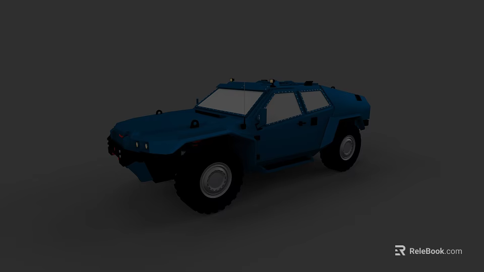 Blue Military Style Off Road Vehicle With Rugged Design And Large Tires 3d model 