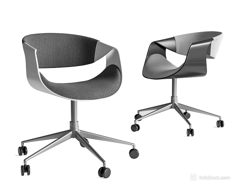 Modern Office Chair With Curved Backrest Fabric Seat And Metal Base Wheels 3d model 