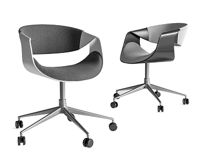 Modern Office Chair With Curved Backrest Fabric Seat And Metal Base Wheels 3d model