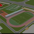 Sports Park Landscape Design with Football Field Running Track Grandstand and Greenery 3d model